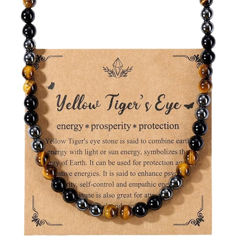 Wholesale  Natural Tiger Eye Stone Handmade Beaded Men' s Necklace