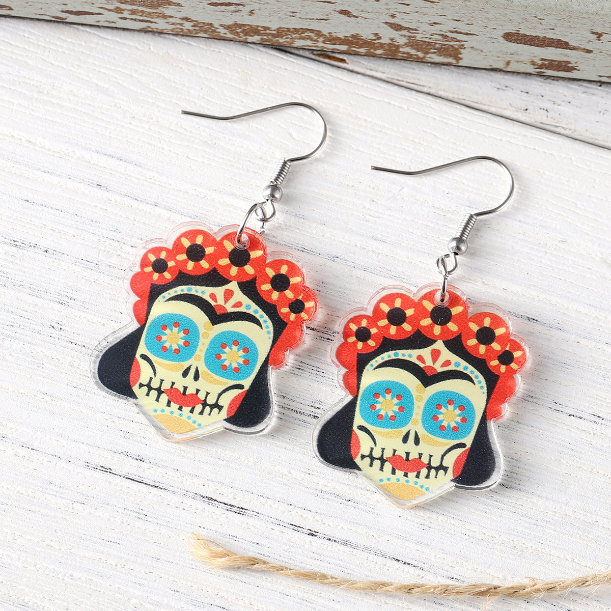 Wholesale Mexican Sombrero Marigold Skull Pendant Earrings