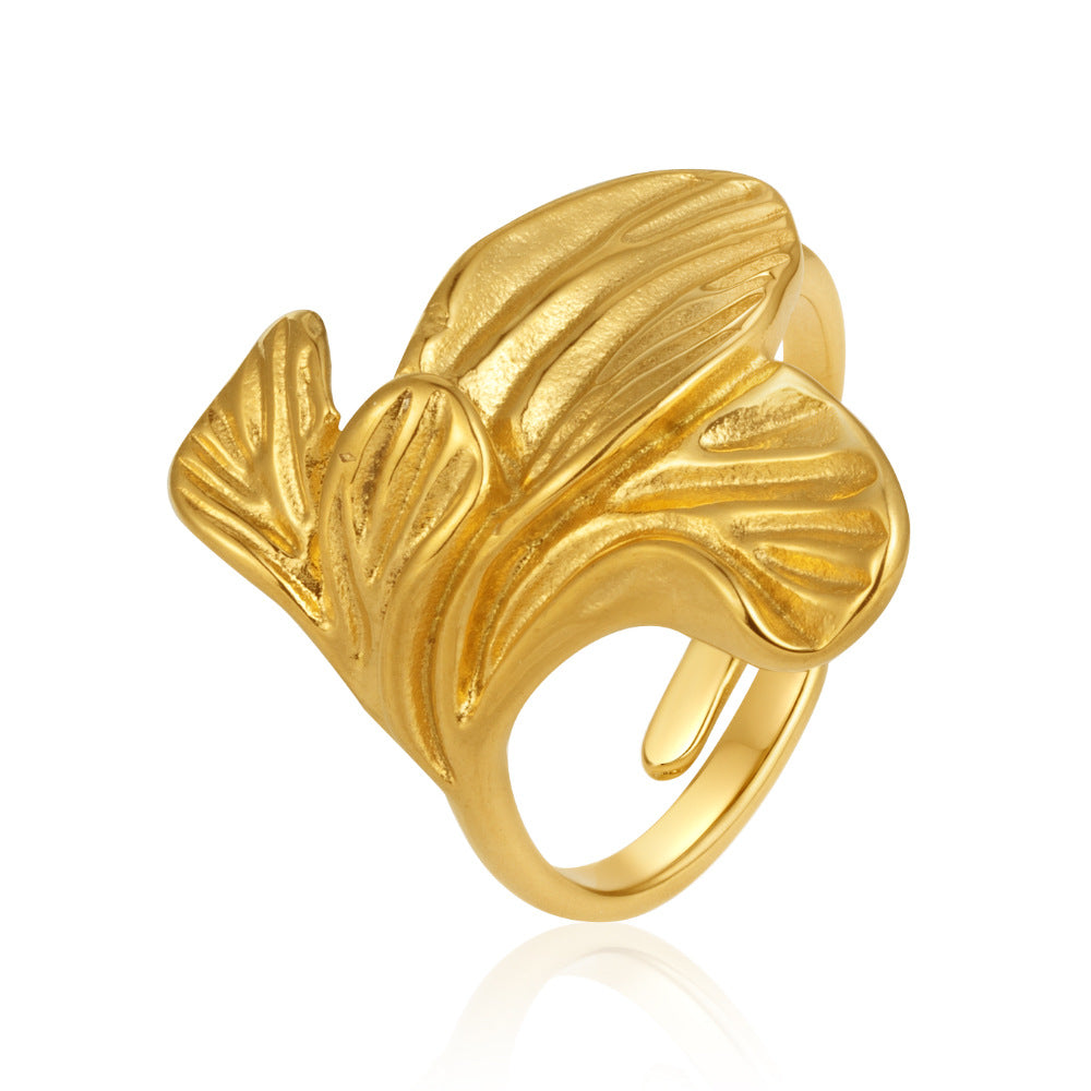 Wholesale Trendy Stainless Steel Cross Ring with Honeycomb Design,  Gold Finish Open Ring Fashion Accessory for Women
