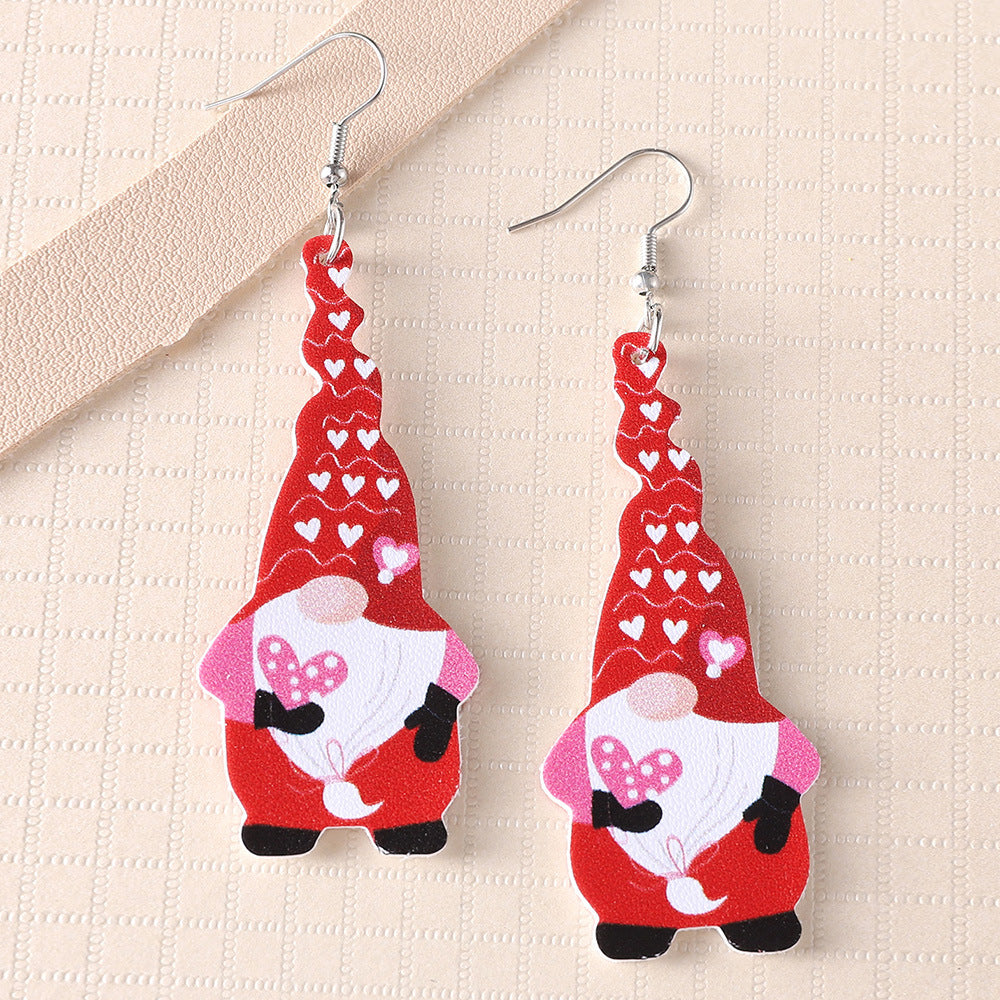 Wholesale Leather Valentine' s Day Heart-shaped Gnome Pendant Earrings
