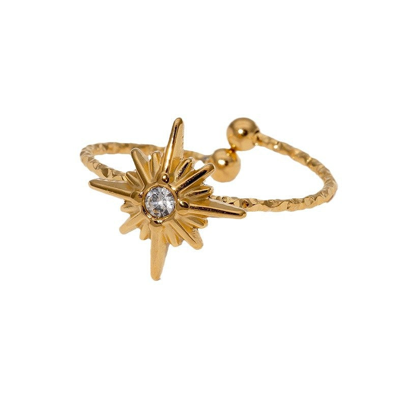 Wholesale diamond eight-pointed star stainless steel open ring