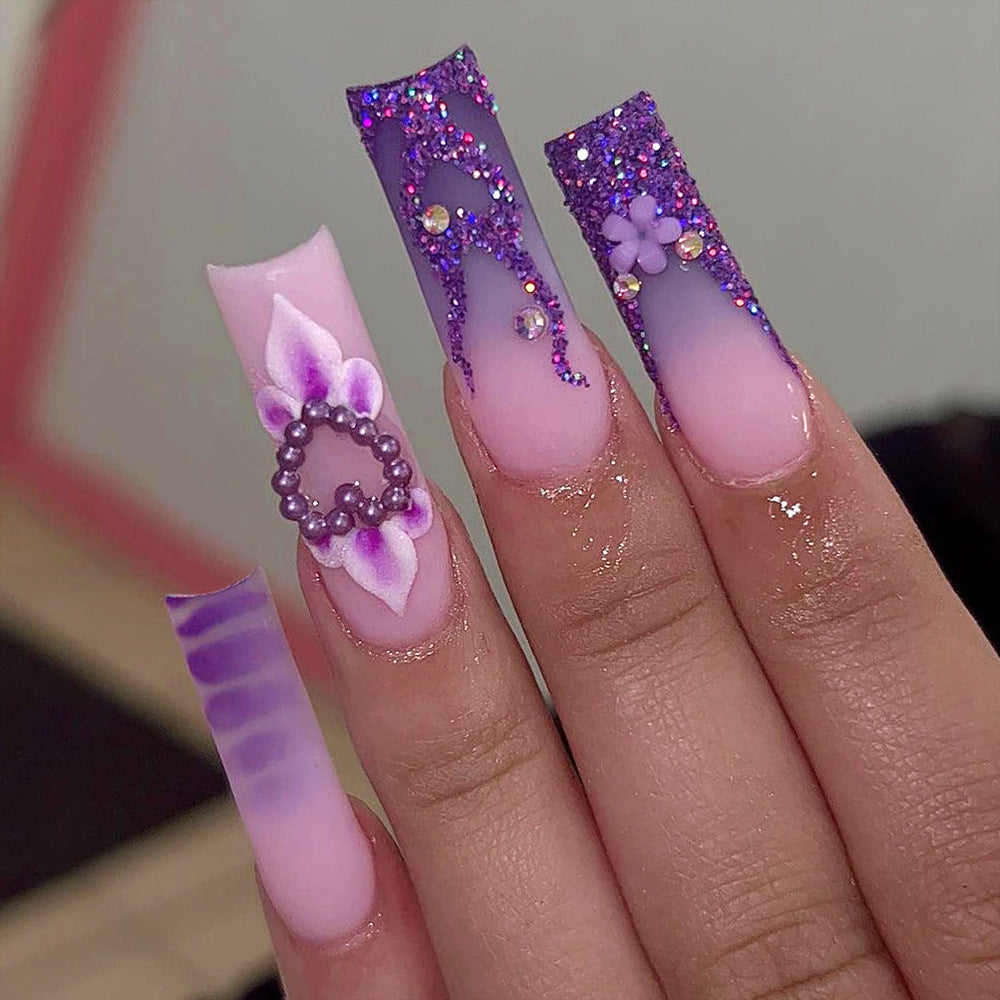 Wholesale 24 Pieces/box Purple Flowers Nails Kits Nail Stickers ACC-NS-LeFan193