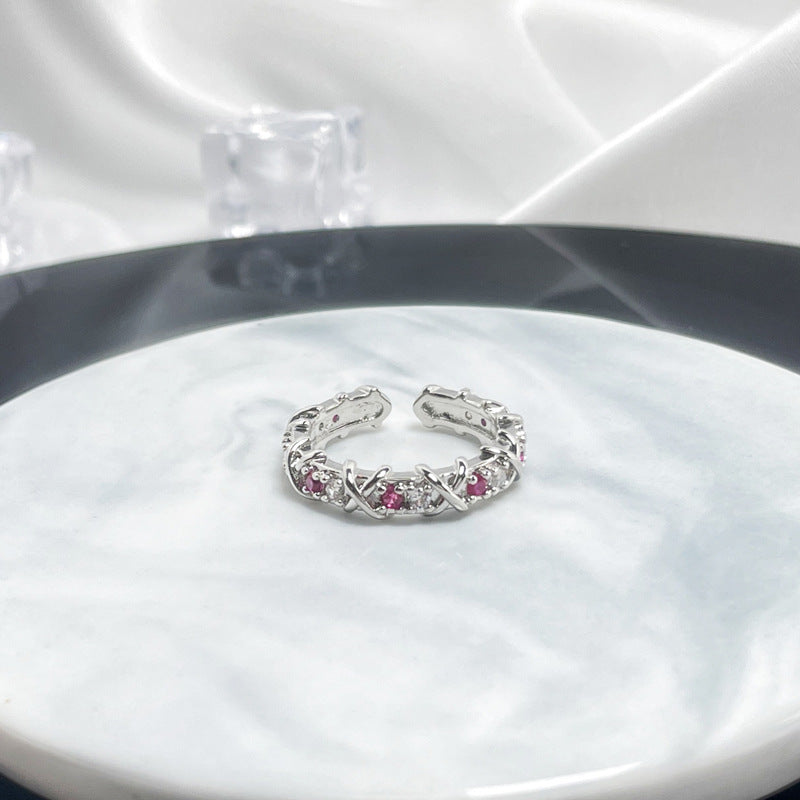 Wholesale light luxury cross multi-color zircon design ring