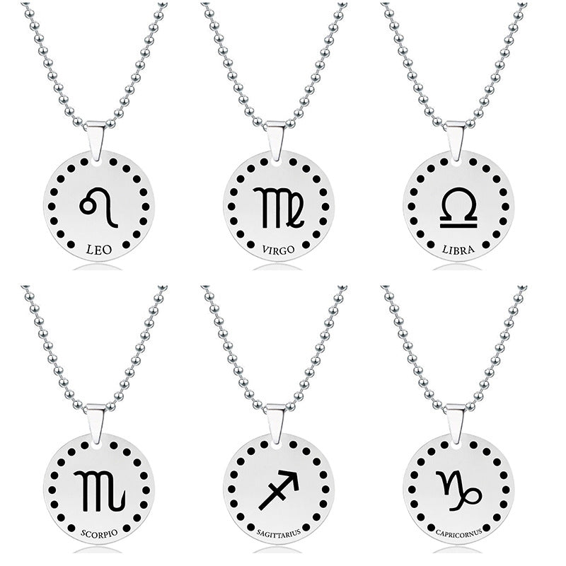 Wholesale Twelve Zodiac Stainless Steel Necklaces Round Pendant Necklaces ACC-NE-Ganggu002