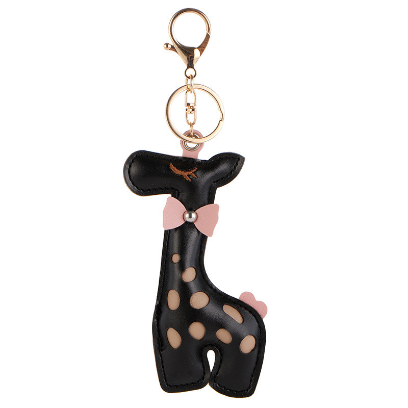 Wholesale Cartoon Cute PU Giraffe Keychain Pendant Embroidered Hollow Fawn Bag Pendant