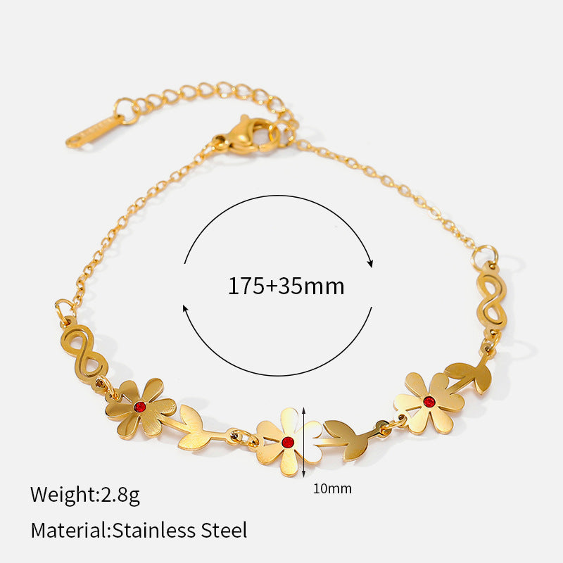 Wholesale Trendy Women S Adjustable Stainless Steel Bracelet With Colorful Zircon 18K Gold Tone Flower Design Anniversary Jewelry Gift