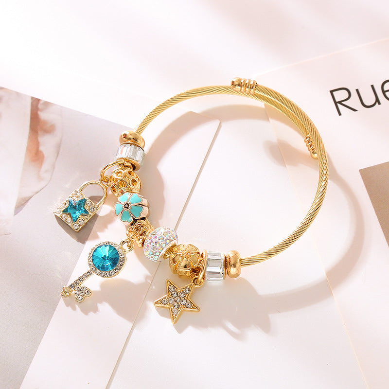 Wholesale Star Key Lock Crystal Alloy Bracelet ACCVIP-BT-HM002