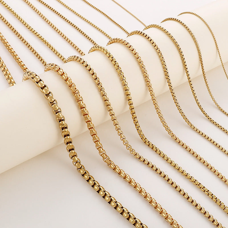 Wholesale Electroplated 18K Gold Square Pearls Titanium Steel Necklaces ACC-NE-KaLun005