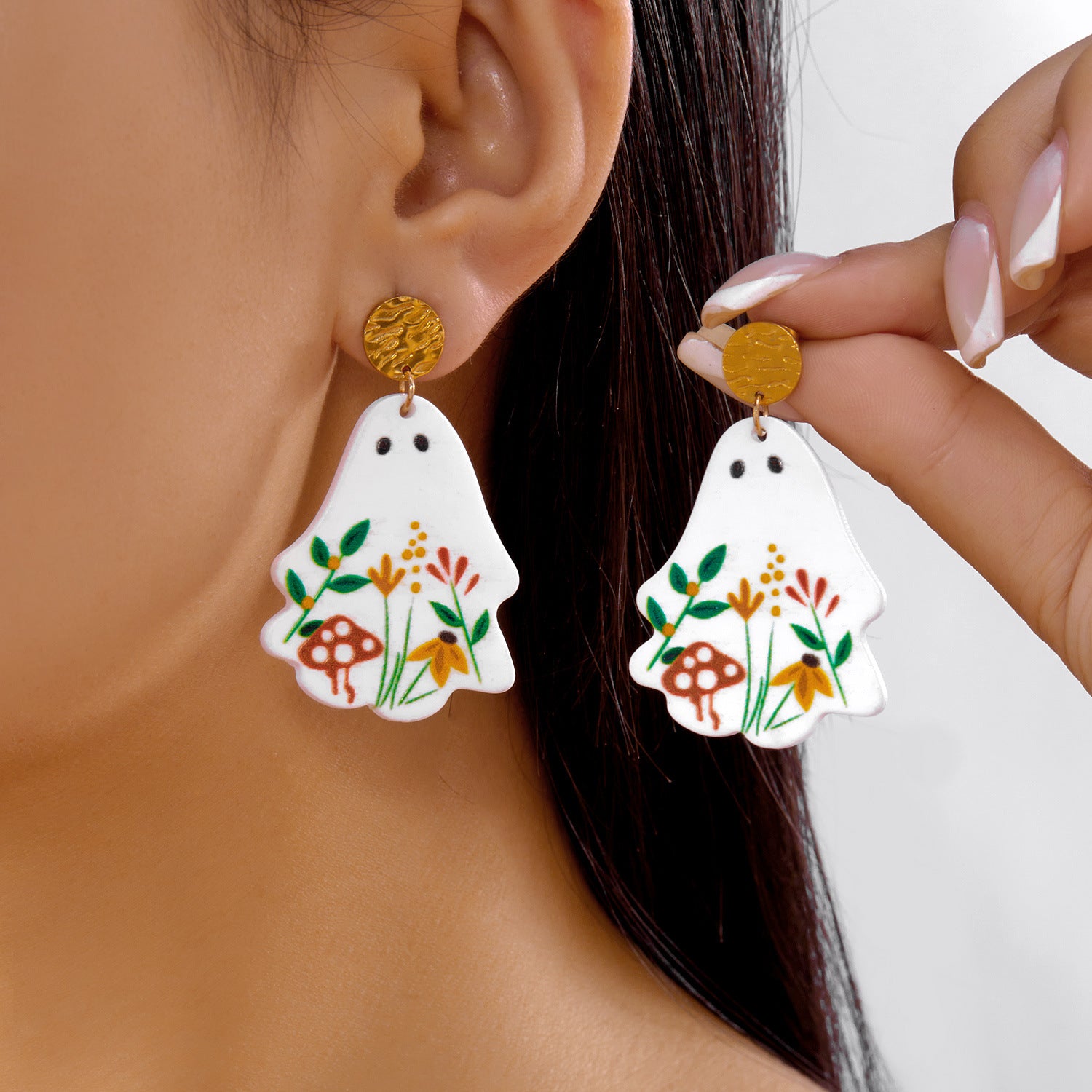 Wholesale Halloween Plate Earrings Creative Versatile Halloween Acrylic Flower Ghost Skull Earrings