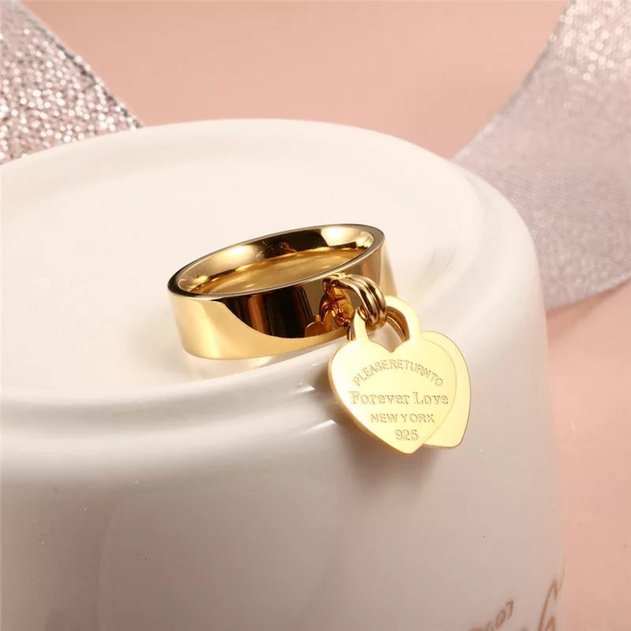 Wholesale forever heart letter gold plated stainless steel ring