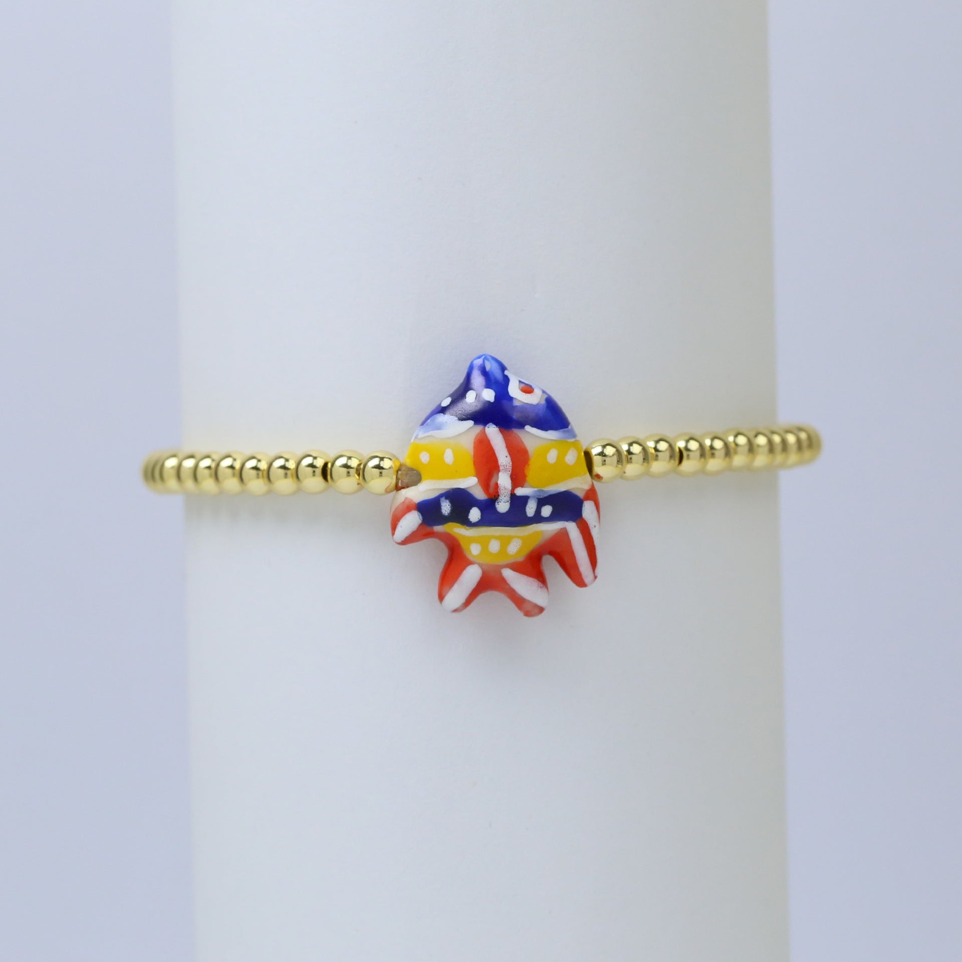 Wholesale Beach style ceramic glass colorful fish elastic rope copper bead bracelet