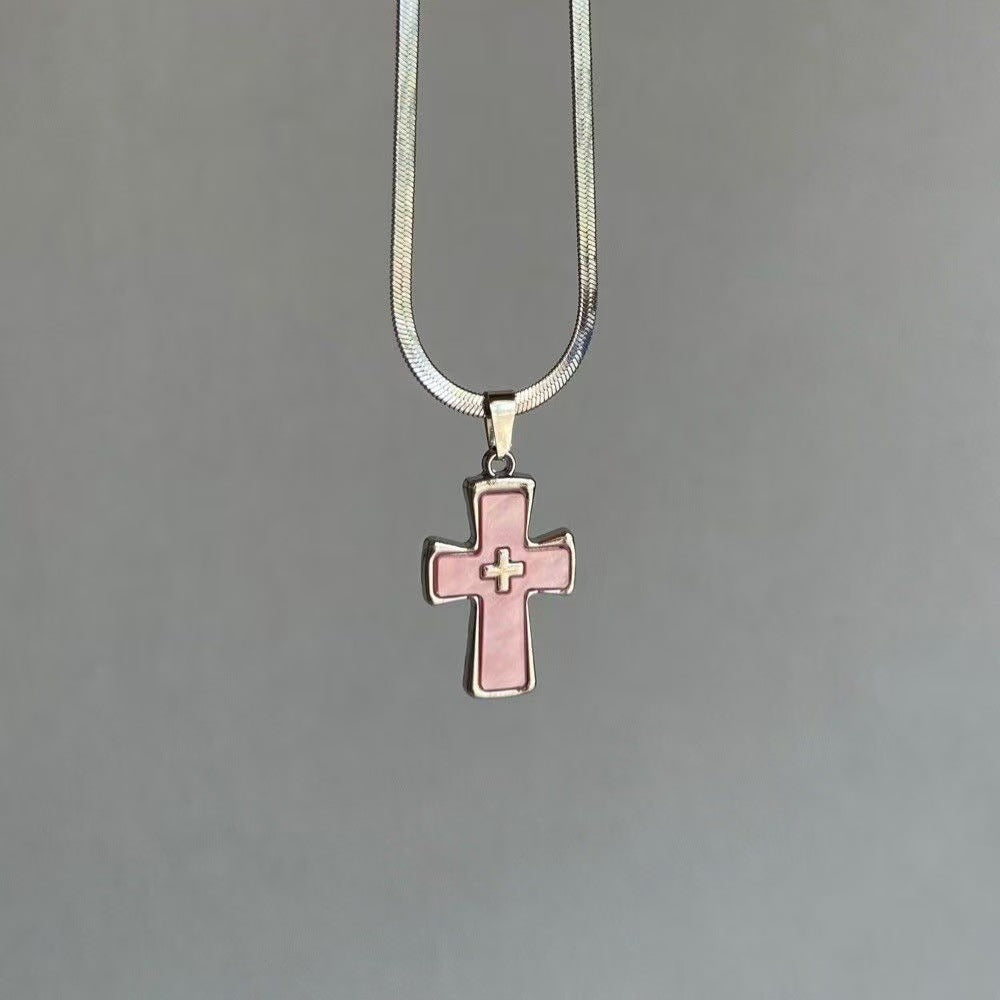 Wholesale Pink Electroplated Zinc Alloy Cross Necklace Gothic Punk Style Fashion Accessory