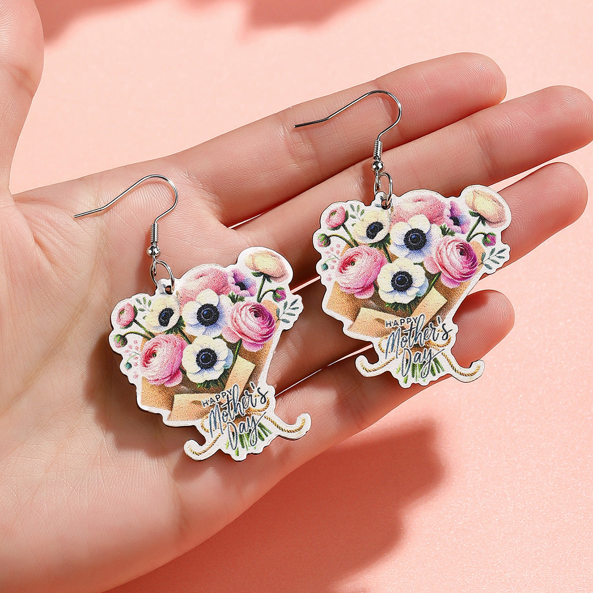 Wholesale Mothers Day Wooden Earrings MOM Butterfly Bouquet Earrings