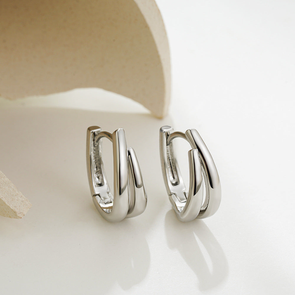 Wholesale  U-shaped 18K gold and silver double color earrings