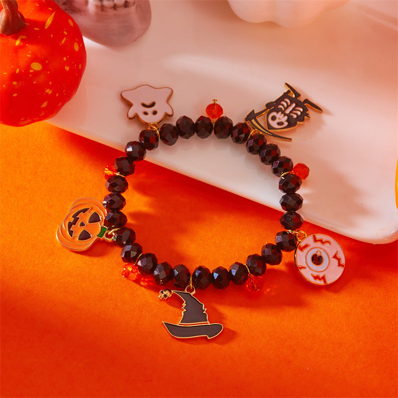 Wholesale Halloween Bracelet  Pumpkin Spider Crystal Beaded Bracelet