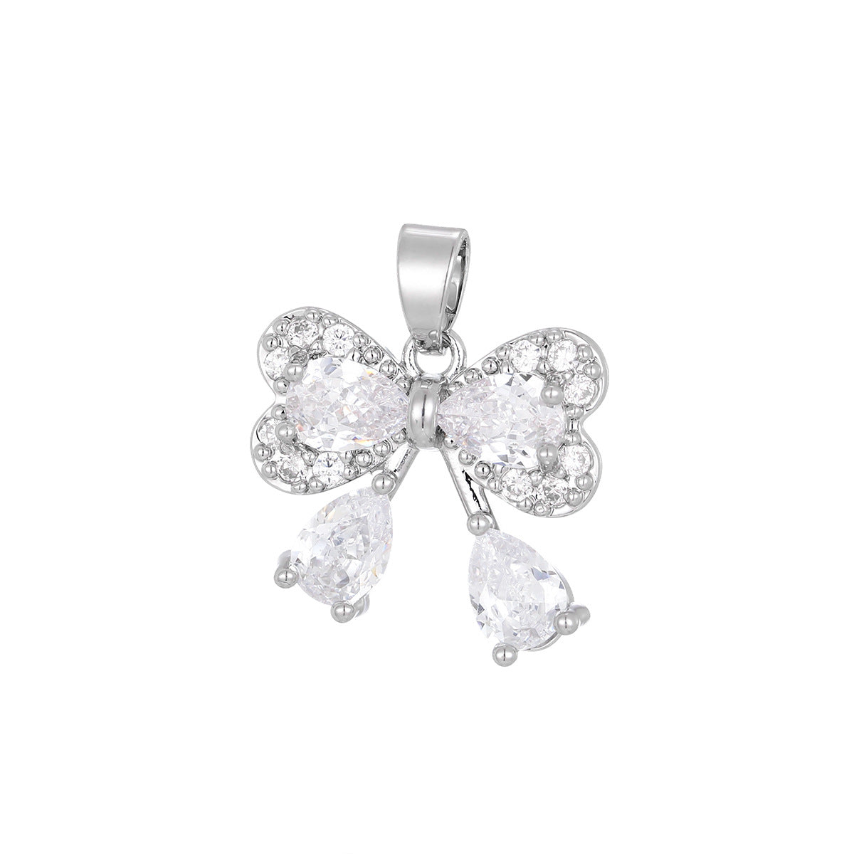 Wholesale Gold Plated Copper Bow Pendant Necklace Micro-Set Zircon Jewelry Accessory