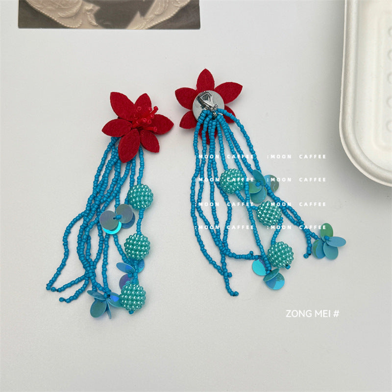 Wholesale Floral Long Tassel Resin Earrings ACC-ES-ZongMei001