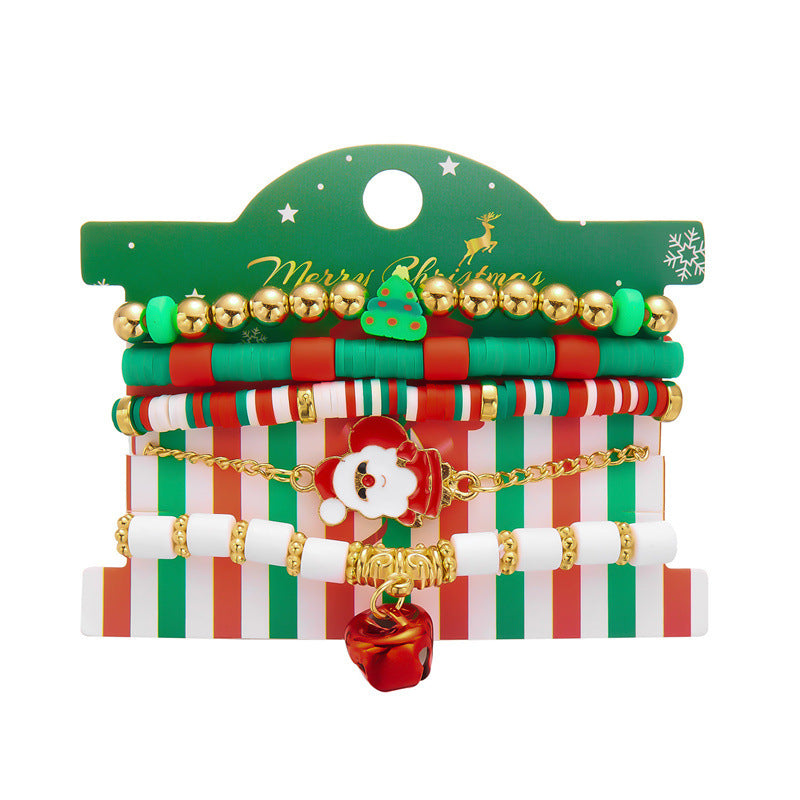Wholesale Christmas Tree Bell Soft Clay Paper Card Bracelet Set