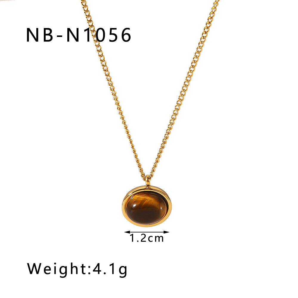 Wholesale  stainless steel 18K gold plated pendant inlaid natural Tiger Eye stone necklace