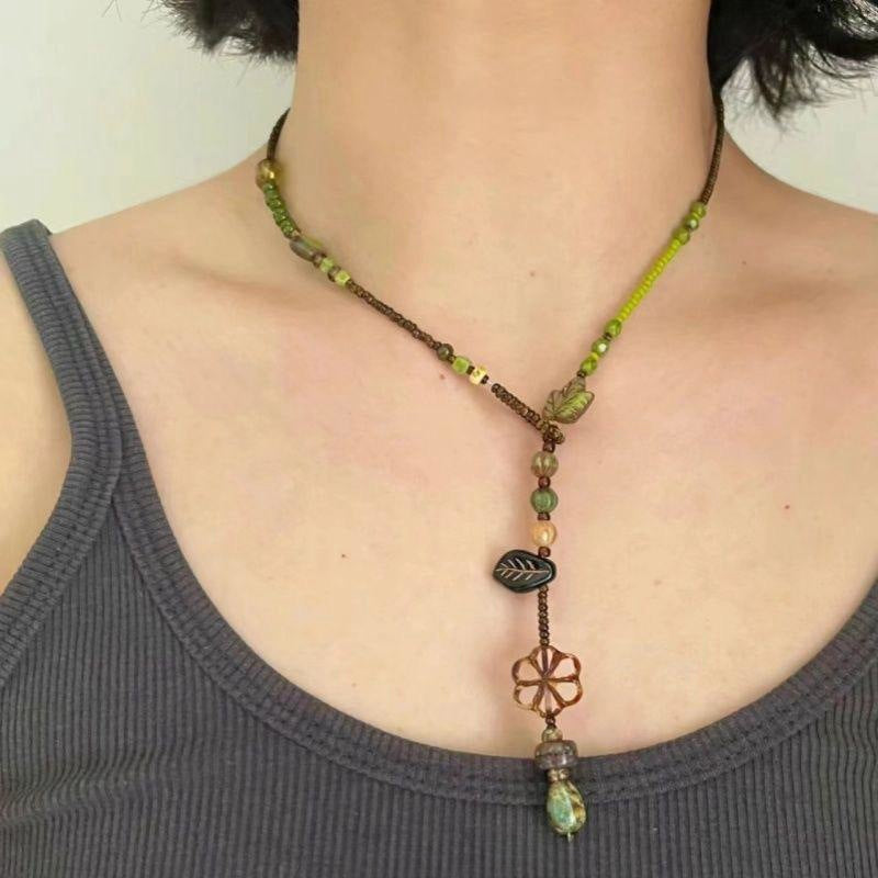 Wholesale Green Melt Forest Retro Czech Bead Necklace