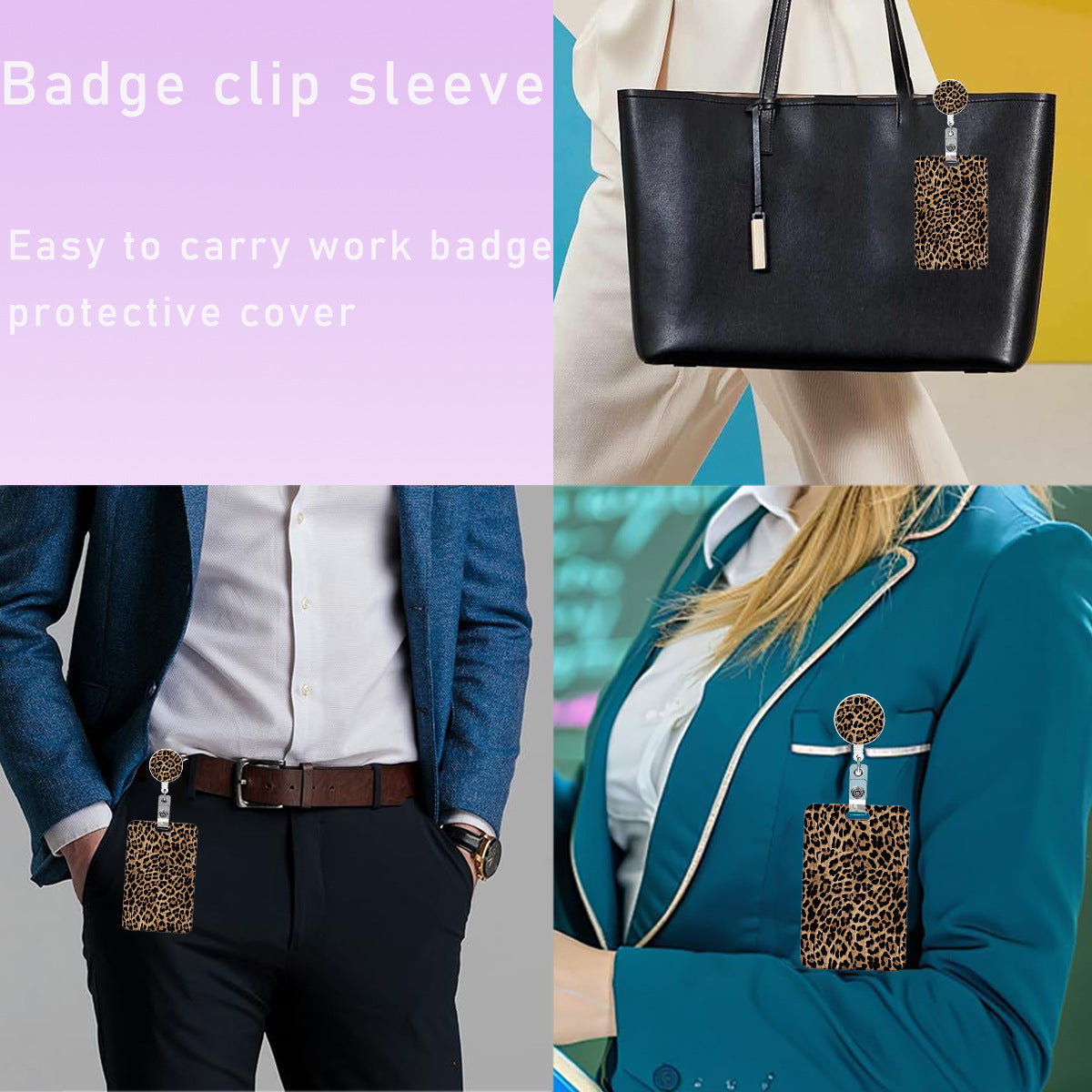 Wholesale retractable easy-pull buckle UV printing leopard print Badge Reels