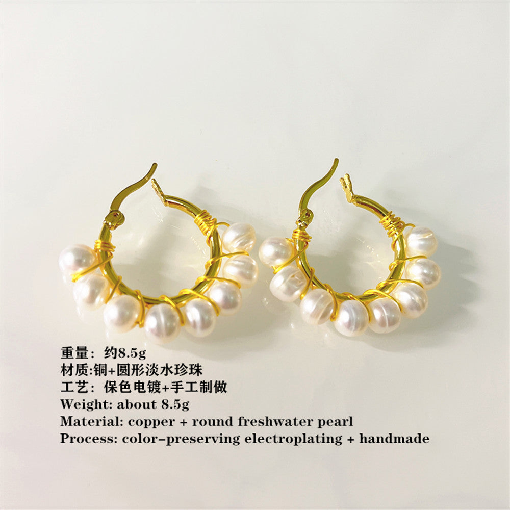 Wholesale Bohemian Big Small size freshwater pearl  earrings