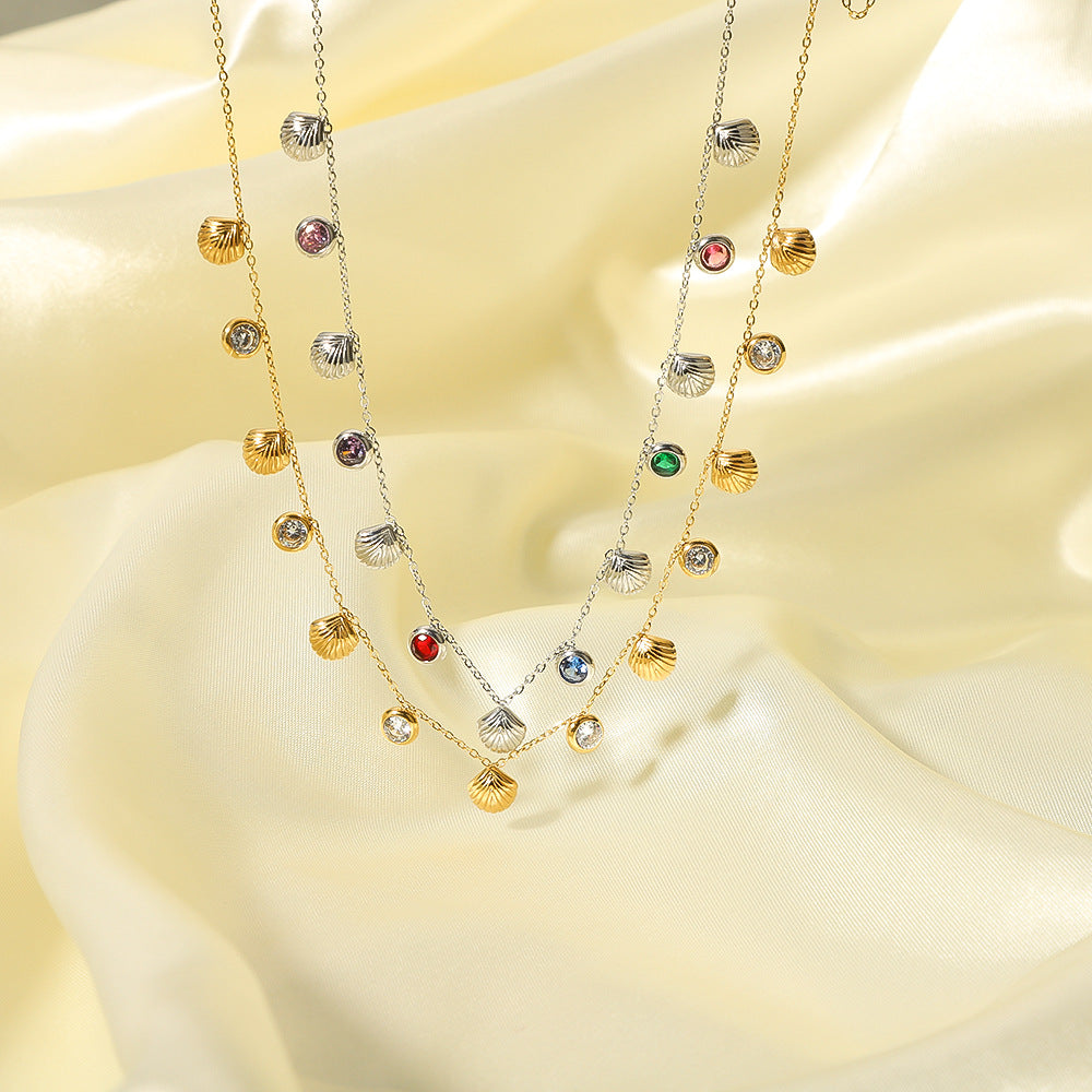Wholesale stainless steel necklace clavicle chain 18K gold shell pendant inlaid zircon chain