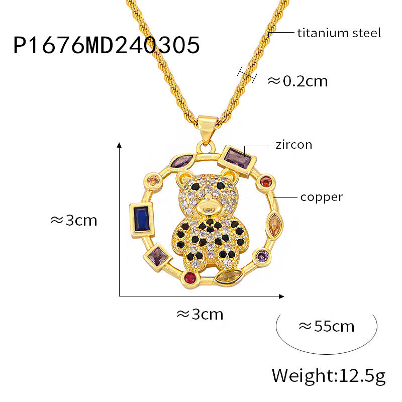 Wholesale Zircon Bear Copper Pendant Titanium Steel Gold-plated Necklace ACC-NE-Fangt004