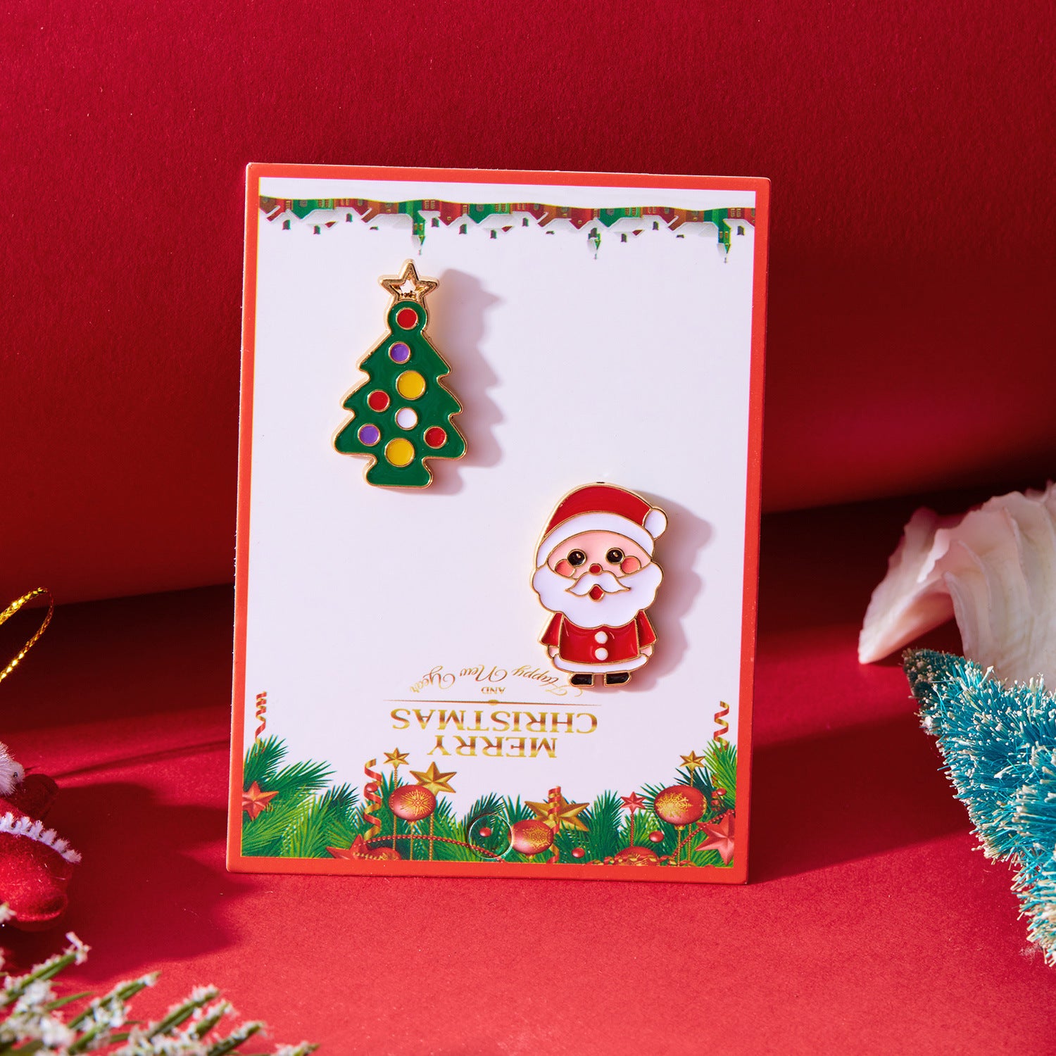 Wholesale Christmas Oil Drop Santa Claus Christmas Tree Brooch Set ACC-BCH-FanYou001