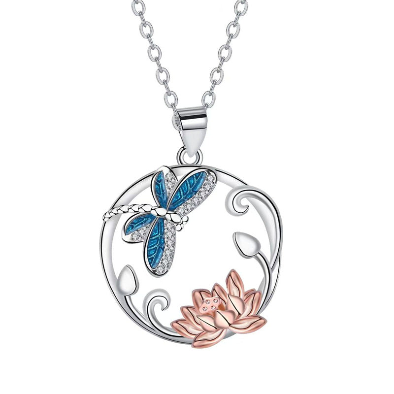 Wholesale  Dragonfly Flower Pendant Necklace Light Luxury Necklaces