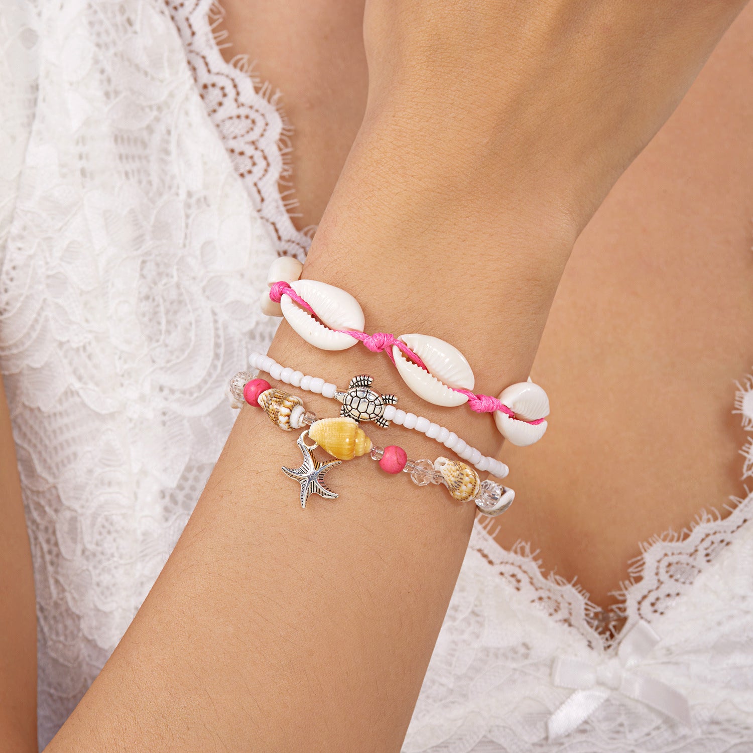 Wholesale  Bohemian Turtle Shell Starfish Hand Rope Combination suit