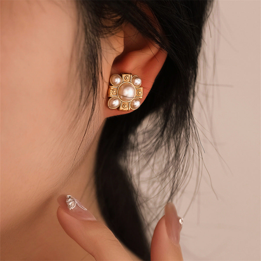 Wholesale Vintage Pearl Earrings Zircon C-Shaped Earrings ACC-ES-TaiYu002