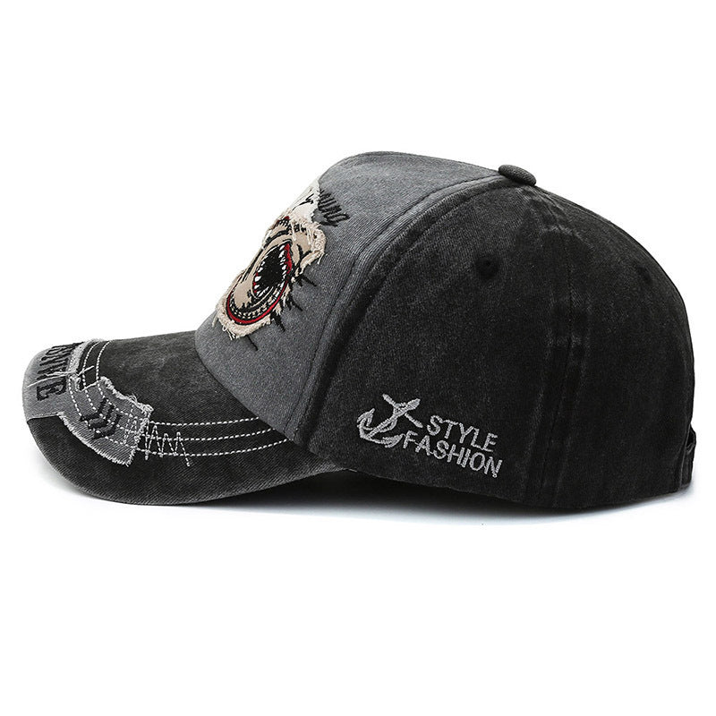 Wholesale Vintage Shark Denim Baseball Cap for Women Distressed Wash Sun Protection Fashion Accessory