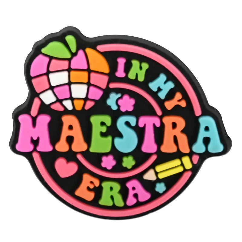 Wholesale  Random 100pcs e-commerce Spanish teacher series  PVC Soft Rubber Shoe Buckle Decoration