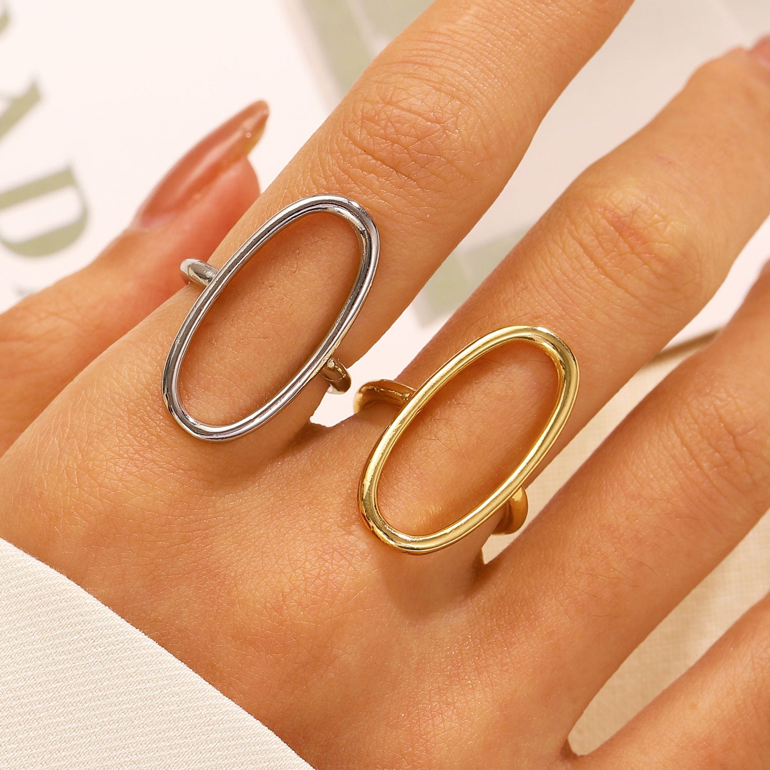 Wholesale stainless steel hollow geometric oval baroque open ring