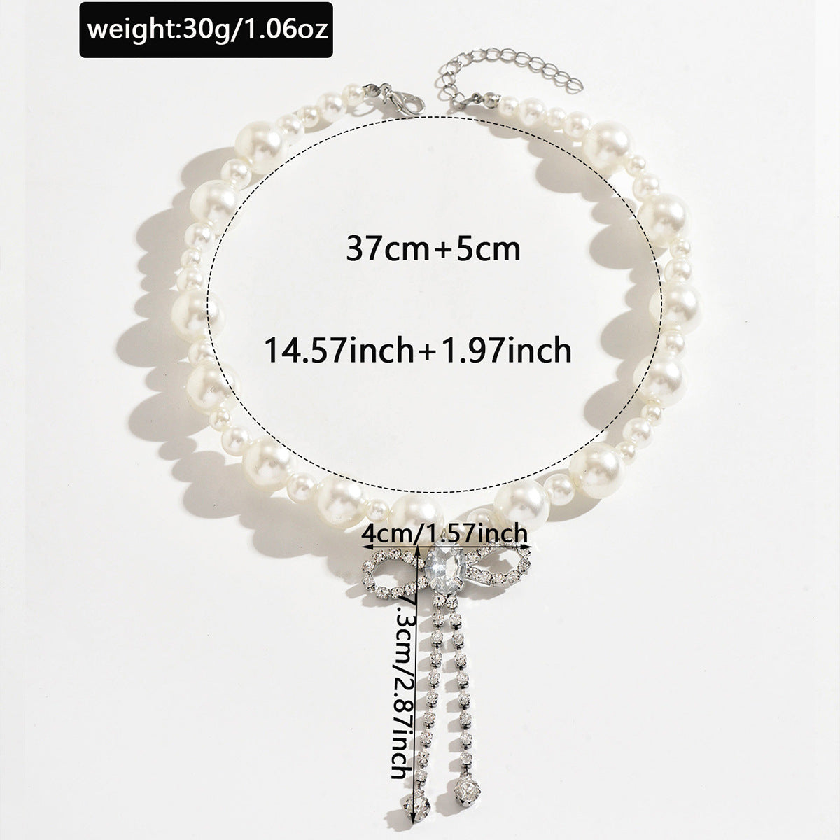 Wholesale Imitation Pearl Bow Tie Rhinestone Tassel Choker Necklace Fashion Accessory Boutique Resale