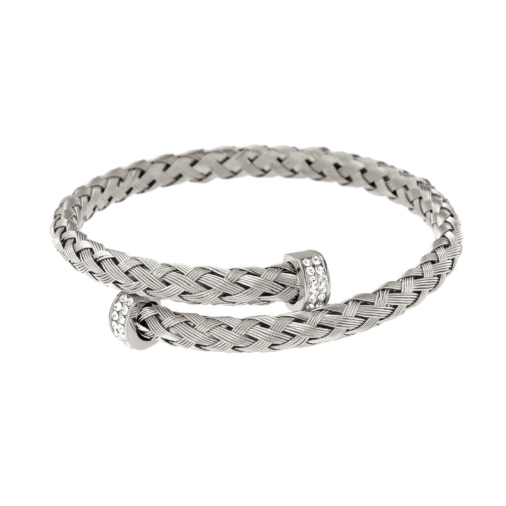 Wholesale Stainless Steel Bracelets Braided Open Bracelet 18K Gold Bracelet Earrings Set ACC-BT-Yueshi003