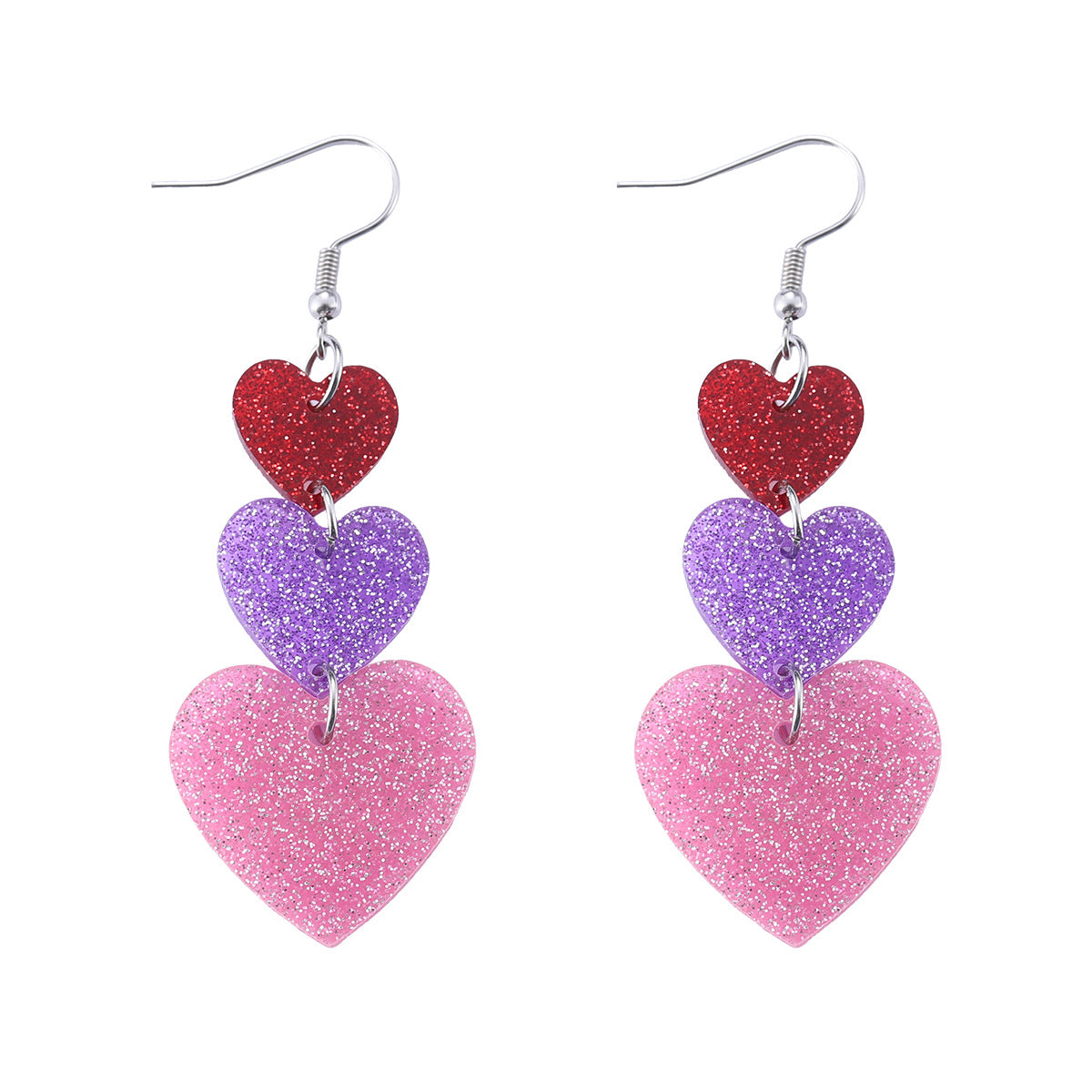 Wholesale Valentine's Day Three Color Love Heart Sequin Acrylic Tassel Earrings