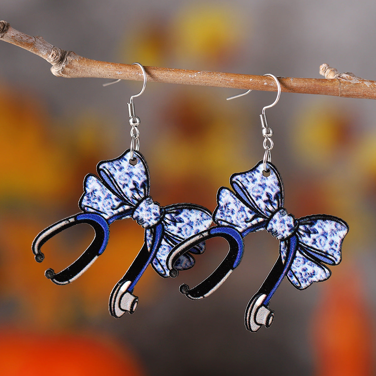 Wholesale Nurses' Day Pink Love Heart Nurse Hat Stethoscope Bow Pendant Earrings