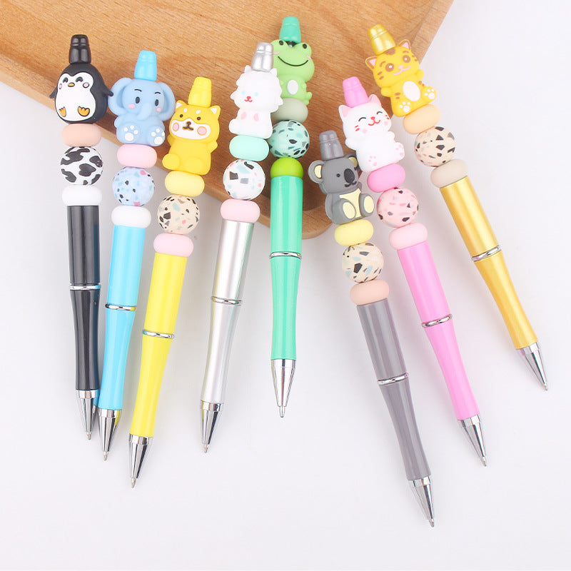 Wholesale beaded pen DIY creative handmade cartoon 3D animal silicone gum beaded pen
