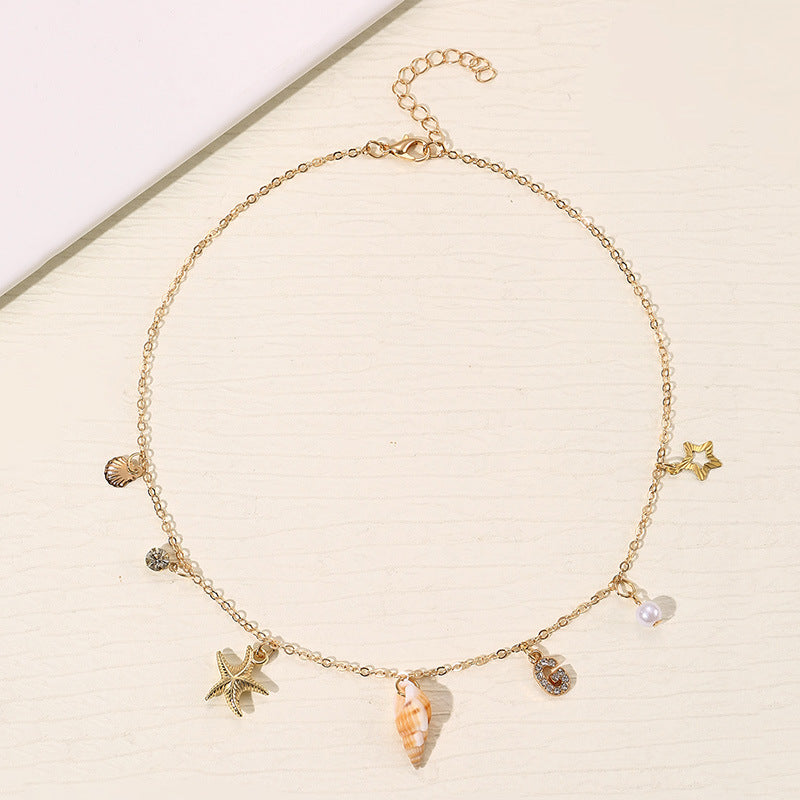 Wholesale 26 Letter Pearl Shell Necklace Beach Ocean Bohemian Style