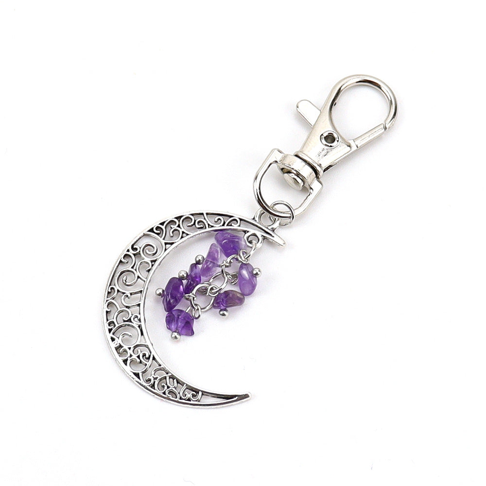 Wholesale Moon Gravel Grape Bunch Natural Crystal Rough Stone Keychain ACC-KC-HanX003