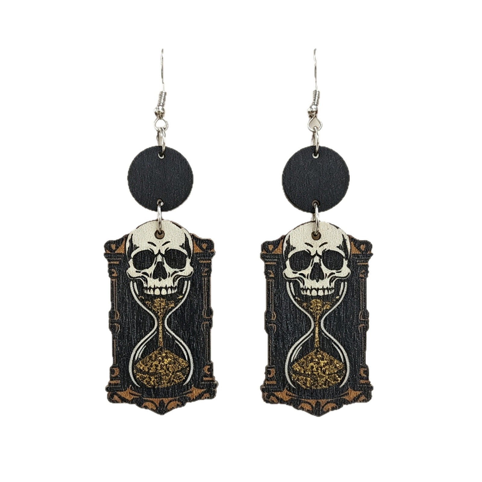 Wholesale Skull Hourglass Wooden Earrings Retro Dark Style  Jewelry Accessory