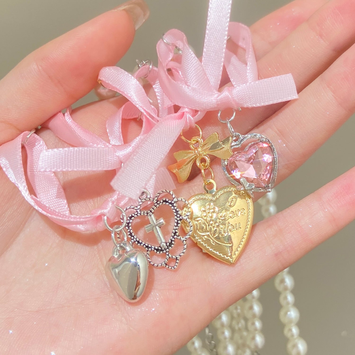 Wholesale Vintage  Pearl Necklace Women's Light Luxury  Love Clavicle Chain