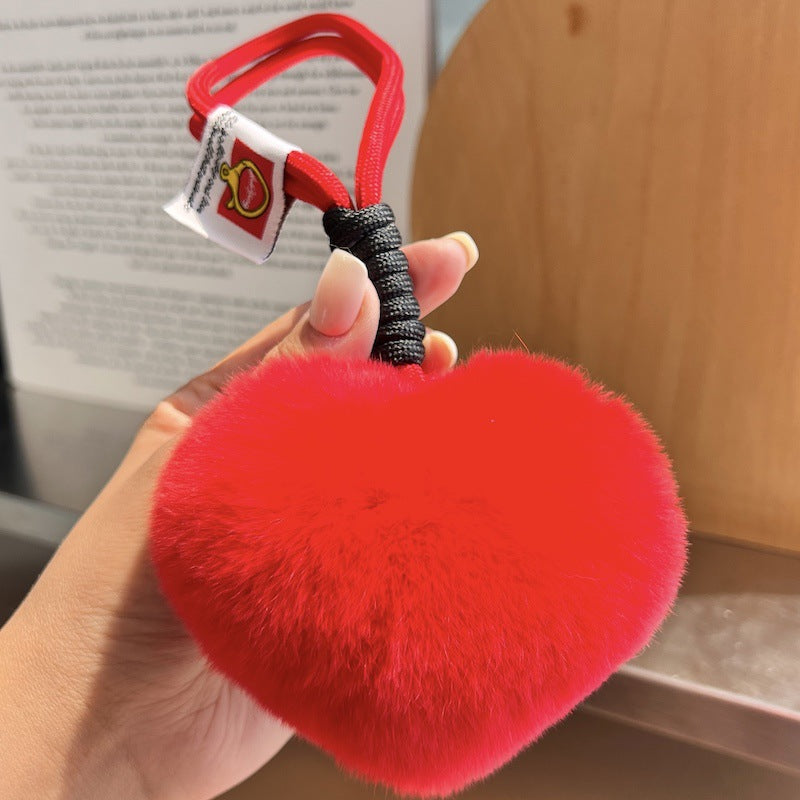 Wholesale Cute Real Rex Rabbit Hair Love Hand Rope wristlet keychain