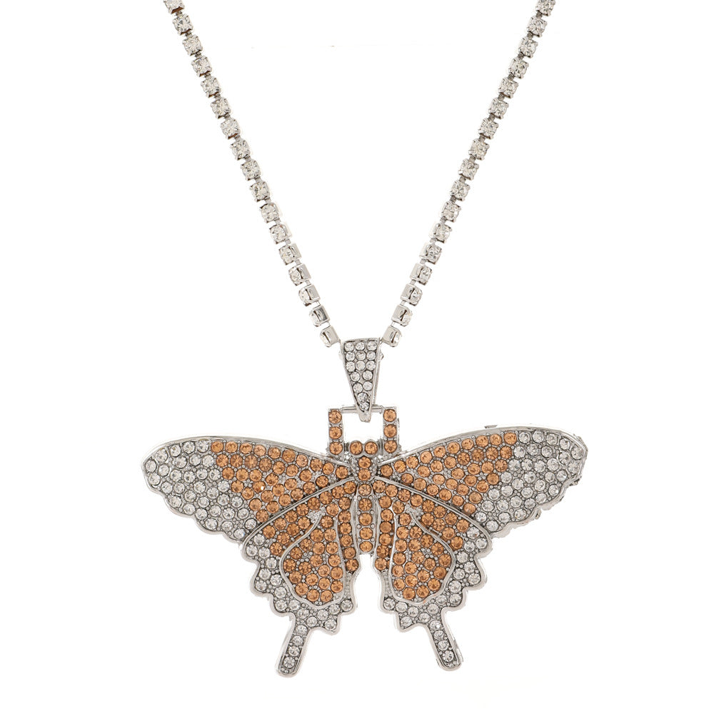 Wholesale Large Butterfly Diamond Hip-hop Alloy Necklace ACC-NE-HanQian003