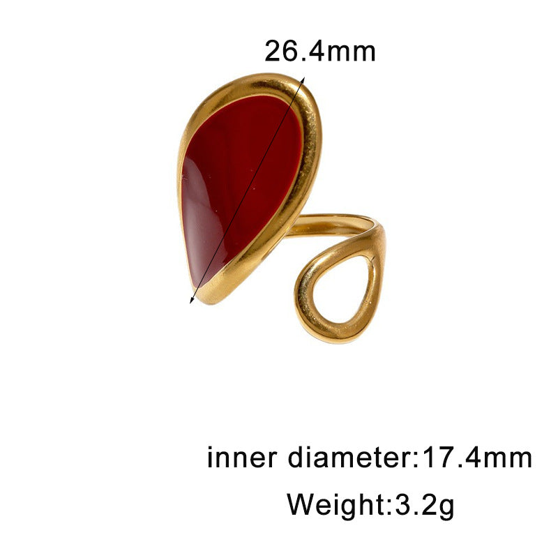Wholesale 18K Gold Plated Stainless Steel Black Curved Irregular Open Ring Geometric Women S Fashion Jewelry Accessory Gift