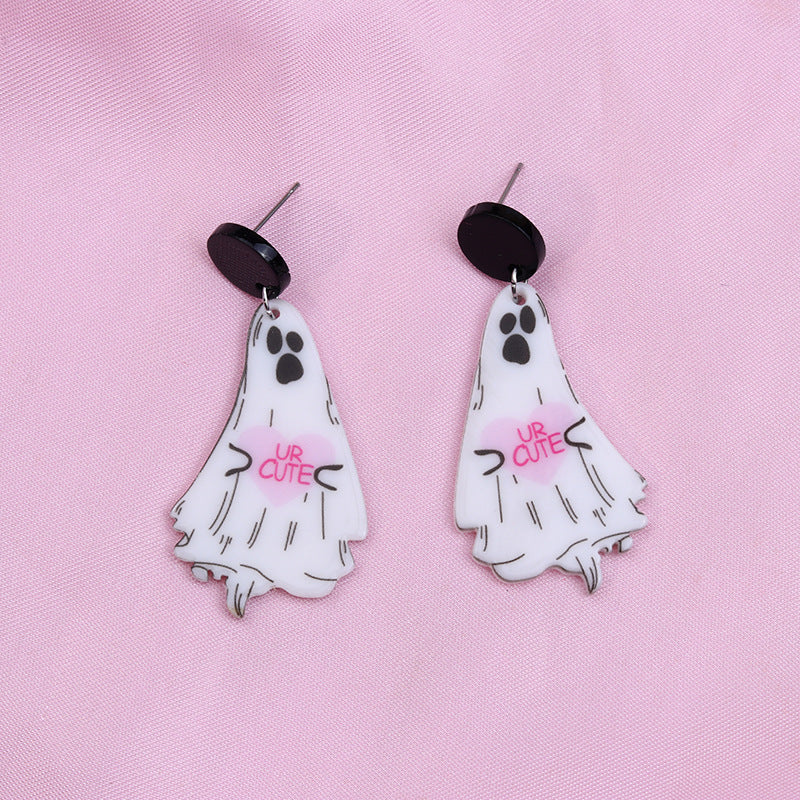 Wholesale Halloween Rainbow Ghost printed acrylic earrings