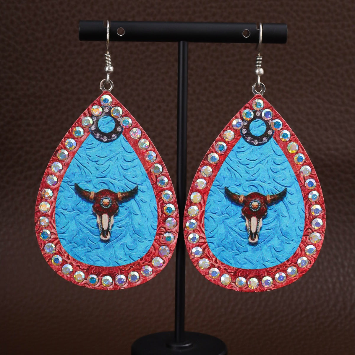 Wholesale  western wind embossed leather earrings