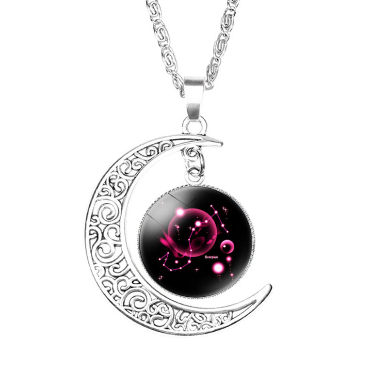 Wholesale  12 Constellation Crescent Moon Necklace
